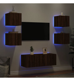 Unités murales TV avec LED 6 pcs chêne marron bois d'ingénierie