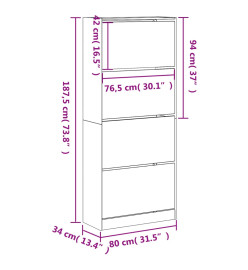 Armoire à chaussures 4 tiroirs rabattables chêne fumé