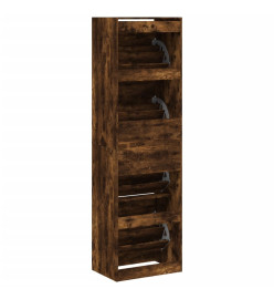 Armoire à chaussures 4 tiroirs rabattables chêne 60x42x204 cm