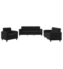 Ensemble de canapés 3 pcs avec coussins noir tissu microfibre