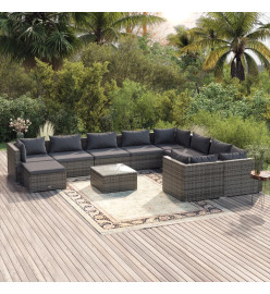 Salon de jardin 11 pcs avec coussins Résine tressée Gris