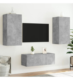 Unités murales TV avec LED 4 pcs gris béton bois d'ingénierie