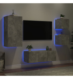 Unités murales TV avec LED 5 pcs gris béton bois d'ingénierie