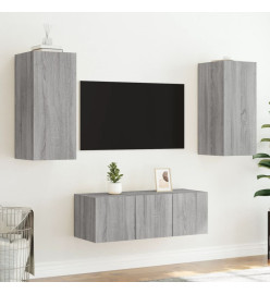 Unités murales TV avec LED 4 pcs gris sonoma bois d'ingénierie