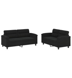 Ensemble de canapés 2 pcs avec coussins noir tissu microfibre