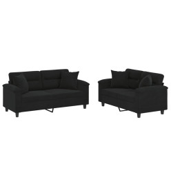 Ensemble de canapés 2 pcs avec coussins Noir Tissu microfibre