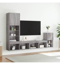 Unités murales TV avec LED 4 pcs gris sonoma bois d'ingénierie