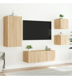 Unités murales TV avec LED 5 pcs chêne sonoma bois d'ingénierie