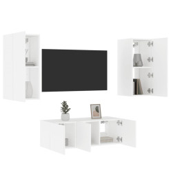 Unités murales TV avec LED 4 pcs blanc bois d'ingénierie