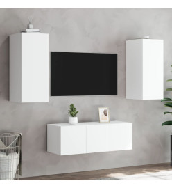 Unités murales TV avec LED 4 pcs blanc bois d'ingénierie