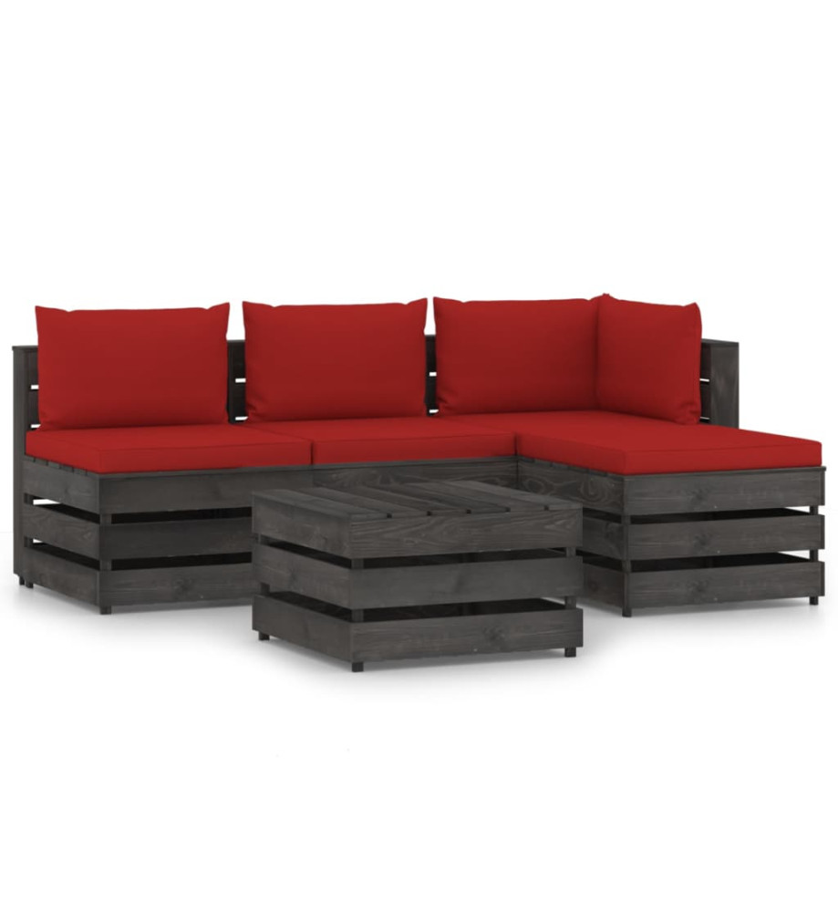 Salon de jardin 5 pcs avec coussins Bois imprégné de gris Salon de jardin 5 pcs avec coussins Bois imprégné de gris