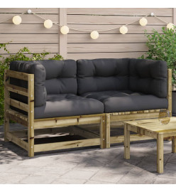 Canapés d'angle de jardin avec coussins 2 pcs bois pin imprégné