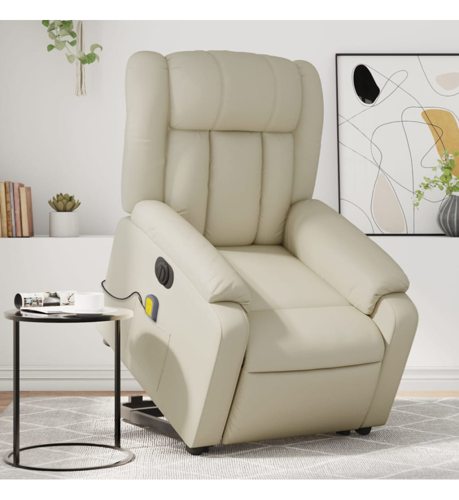 Fauteuil inclinable de massage électrique crème similicuir