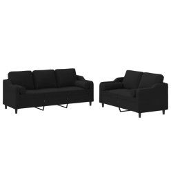 Ensemble de canapés 2 pcs avec coussins noir tissu