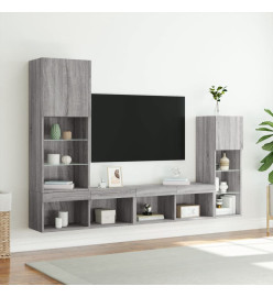 Unités murales TV avec LED 4 pcs gris sonoma bois d'ingénierie