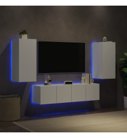 Unités murales TV avec LED 4 pcs blanc bois d'ingénierie