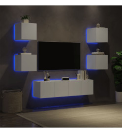 Unités murales TV avec LED 6 pcs blanc bois d'ingénierie