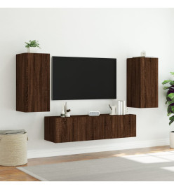 Unités murales TV avec LED 4 pcs chêne marron bois d'ingénierie