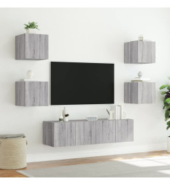 Unités murales TV avec LED 6 pcs gris sonoma bois d'ingénierie