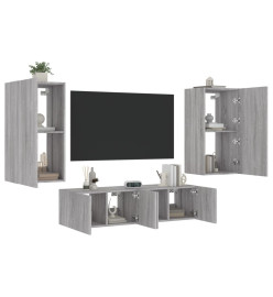 Unités murales TV avec LED 4 pcs gris sonoma bois d'ingénierie