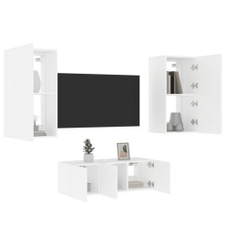 Unités murales TV avec LED 4 pcs blanc bois d'ingénierie