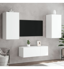 Unités murales TV avec LED 4 pcs blanc bois d'ingénierie