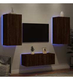 Unités murales TV avec LED 4 pcs chêne marron bois d'ingénierie