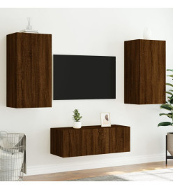 Unités murales TV avec LED 4 pcs chêne marron bois d'ingénierie