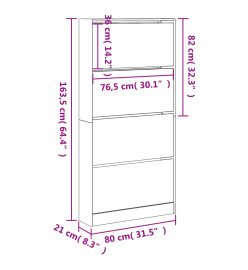 Armoire à chaussures 4 tiroirs rabattables noir 80x21x163,5 cm