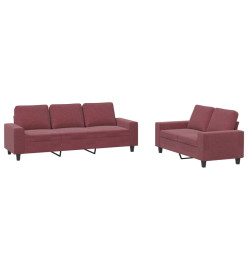 Ensemble de canapés 2 pcs rouge bordeaux tissu