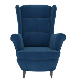 Fauteuil à oreilles avec tabouret bleu velours