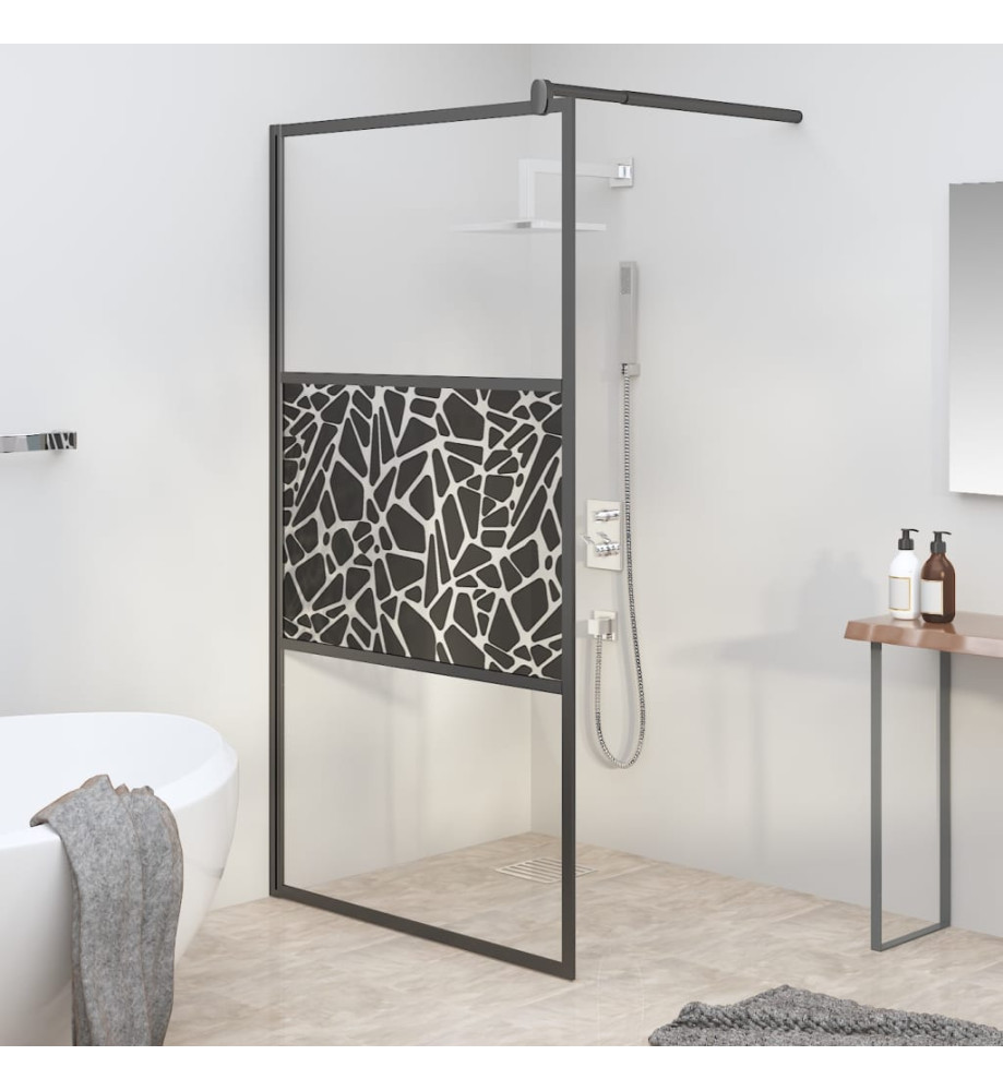 Paroi de douche 115x195 cm Verre ESG avec design de pierre Noir