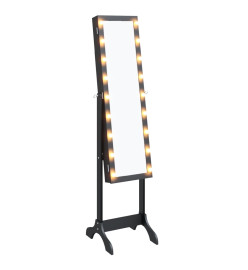 Miroir sur pied blanc avec LED noir 34x37x146 cm