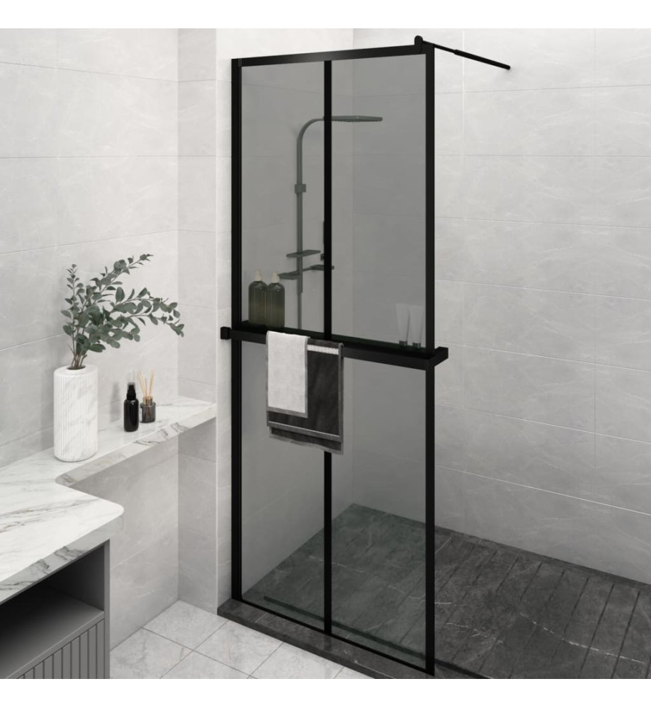 Paroi de douche avec étagère Noir 80x195 cm Verre ESG&Aluminium