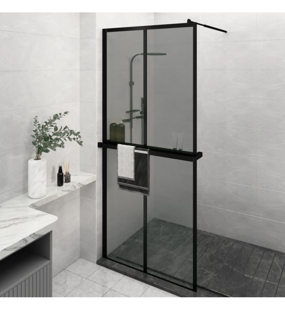 Paroi de douche avec étagère Noir 90x195 cm Verre ESG&Aluminium