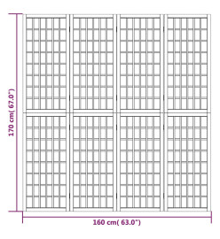 Cloison de séparation pliable 4 panneaux 160x170 cm