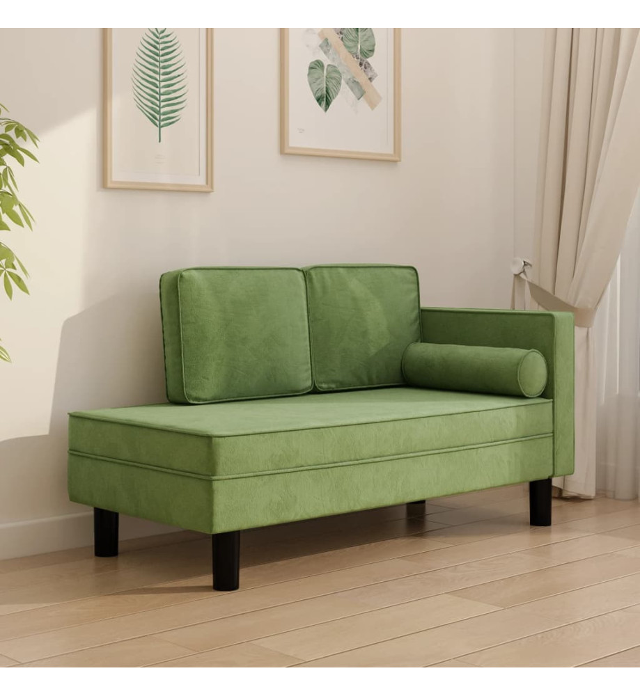 Chaise longue avec coussins et traversin vert clair velours