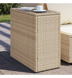 Table d'appoint de jardin avec dessus en verre beige rotin