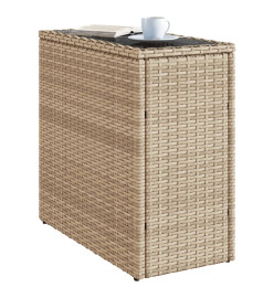 Table d'appoint de jardin avec dessus en verre beige rotin