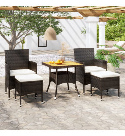 Ensemble à dîner de jardin 5 pcs Résine tressée et acacia Noir