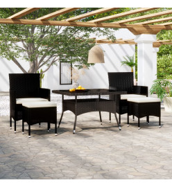 Meubles dîner jardin 5 pcs Résine tressée et verre trempé Noir