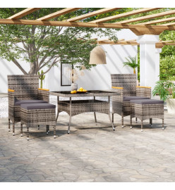 Mobilier dîner jardin 5 pcs Résine tressée et verre trempé Gris