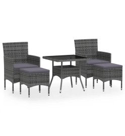 Meubles à dîner jardin 5pcs Résine tressée et verre trempé Gris
