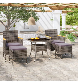 Meubles à dîner jardin 5pcs Résine tressée et verre trempé Gris