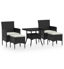 Meubles dîner jardin 5 pcs Résine tressée et verre trempé Noir