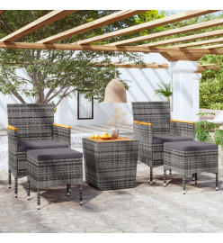 Ensemble de bistro de jardin 5pcs Résine tressée et acacia Gris