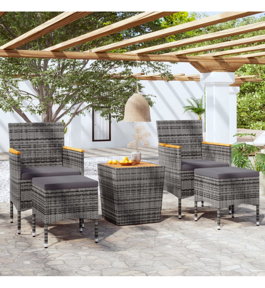 Ensemble de bistro de jardin 5pcs Résine tressée et acacia Gris Ensemble de bistro de jardin 5pcs Résine tressée et acacia Gris