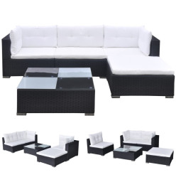 Salon de jardin 5 pcs avec coussins résine tressée noir