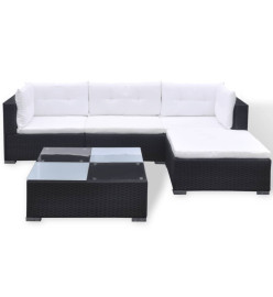 Salon de jardin 5 pcs avec coussins résine tressée noir