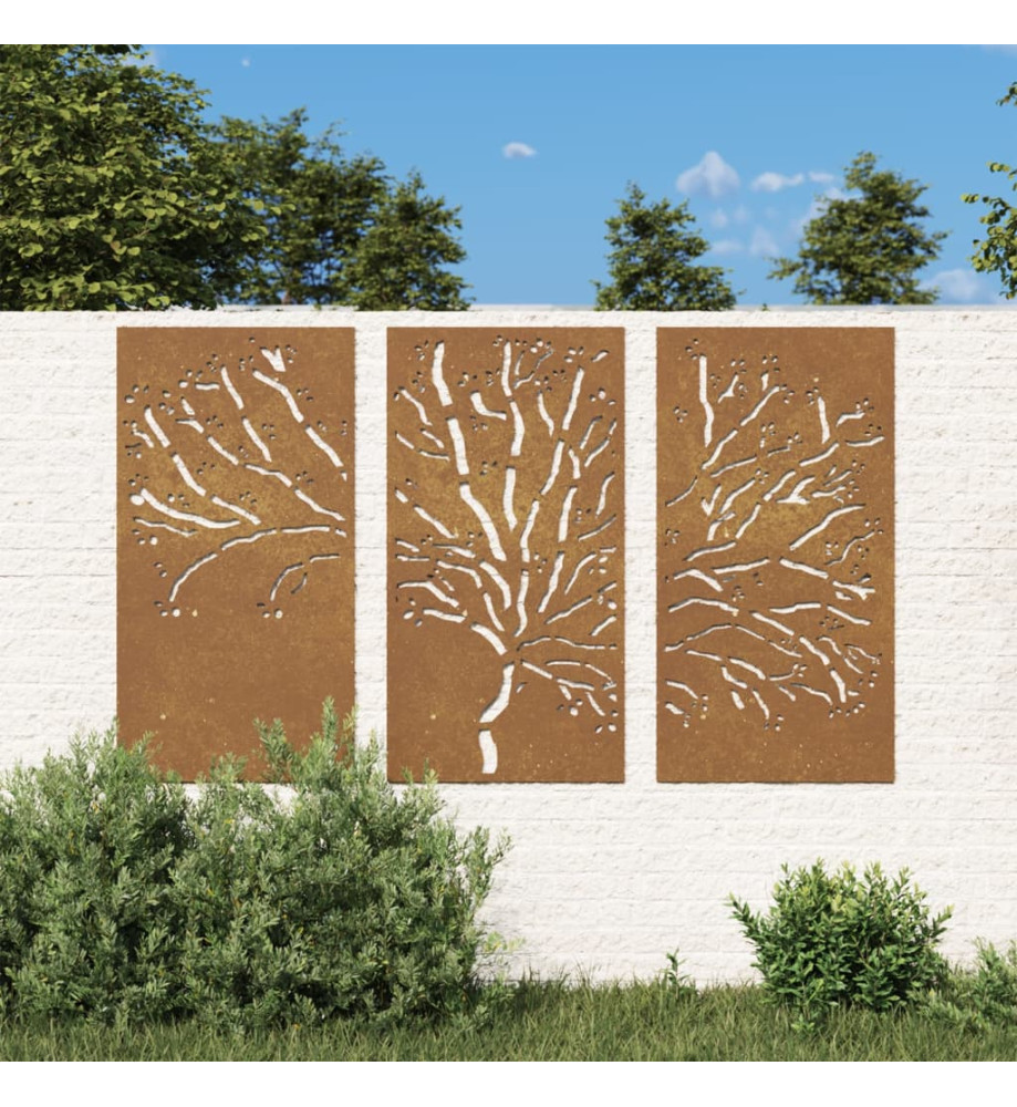 Décorations murales jardin 3 pcs 105x55 cm design d'arbre acier